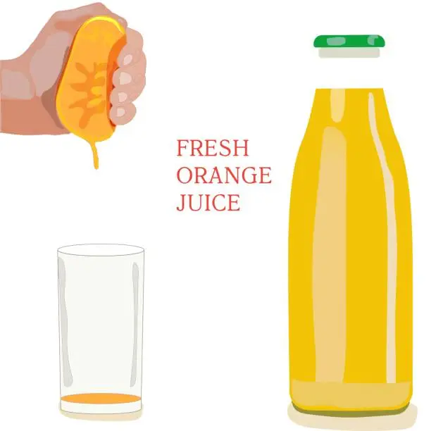 Vector illustration of Bottle og juice and a glass