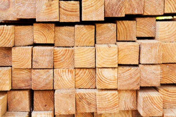 istock Wooden beam cut for construction. Lumber for wooden structures and frames 1251486401