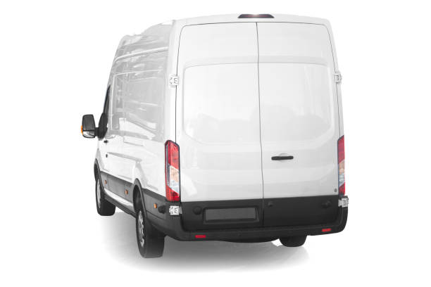 istock White delivery truck rear view isolated on white background with clipping path 1251489491