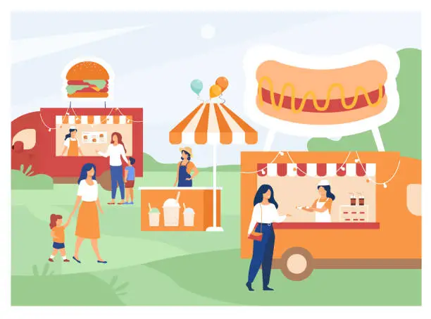 Vector illustration of People visiting street food fair