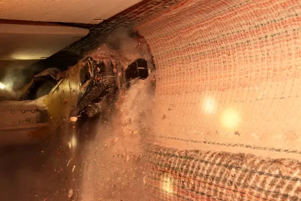 Photo of Mining of potash ore in an underground mine using a mining machine