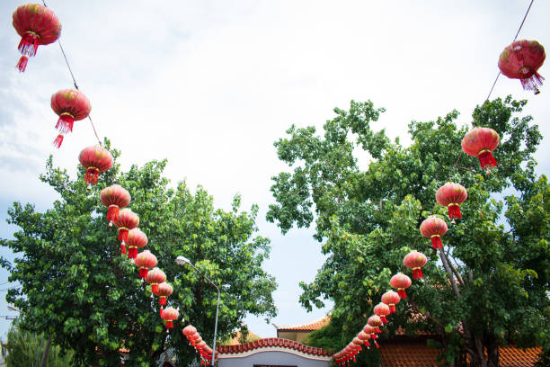 istock chinese lanterns in the garden againt  cloud sky 1251491442