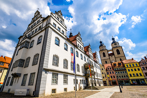 Wittenberg, Germany - June 17: famous old town with historic buildings in Wittenberg on June 17, 2020