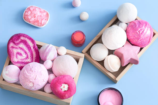 istock Spa composition with body care items on a colored background 1251493834