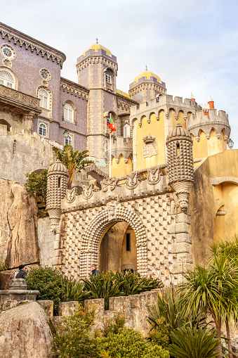 The Palacio Nacional Sintra is the best-preserved medieval royal palace in Portugal with its entrance feature.