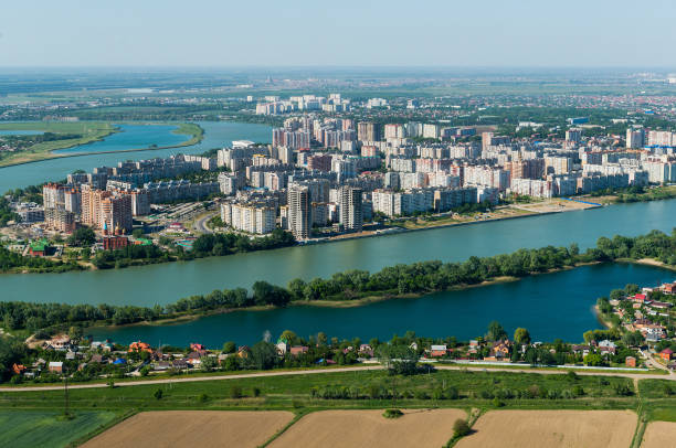 Cтоковое фото Вид на город Краснодар и реку Кубань, Россия