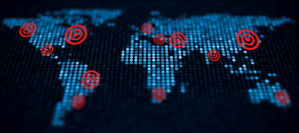Blue digital world  map with red circles on big sities. For example it may to use for showing a pandemic Coronavirus Covid-19, disease statistics, random selection, population damage, pandemic spreading in the world and infecting people. Blue digital world  map with red circles on big sities. For example it may to use for showing a pandemic Coronavirus Covid-19, disease statistics, random selection, population damage, pandemic spreading in the world and infecting people. epidemiology photos stock pictures, royalty-free photos & images