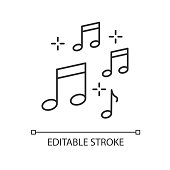 istock Music quarter notes pixel perfect linear icon. Play melody. Harmonious sound. Musical signature. Thin line customizable illustration. Contour symbol. Vector isolated outline drawing. Editable stroke 1251499313