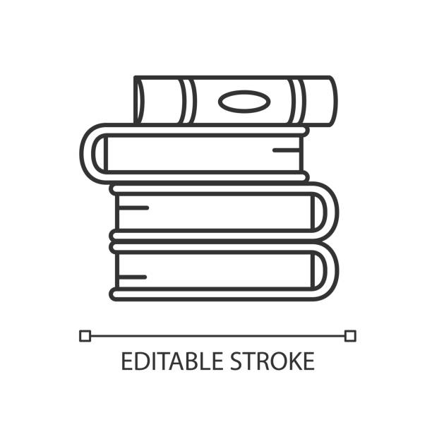 ilustrações de stock, clip art, desenhos animados e ícones de book pile pixel perfect linear icon. stack of hardcover textbooks. self education and knowledge. thin line customizable illustration. contour symbol. vector isolated outline drawing. editable stroke - book