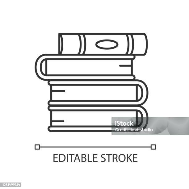 Vetores de Reserve Um Ícone Linear Perfeito Pilha De Livros De Capa Dura Autoeducação E Conhecimento Ilustração Personalizável De Linha Fina Símbolo De Contorno Desenho De Contorno Isolado Do Vetor Traçado Editável e mais imagens de Livro