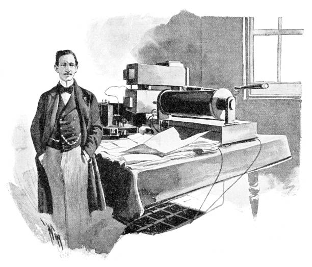 guglielmo marconi erfinder der drahtlosen funkübertragung 1828 - wireless telegraphy stock-grafiken, -clipart, -cartoons und -symbole