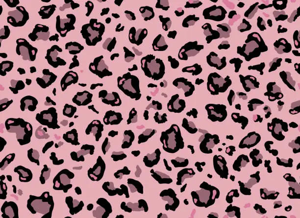 Vector illustration of Seamless leopard fur pattern. Fashionable wild leopard print background. Modern panther animal fabric textile print design. Stylish vector pink brown black and grey illustration