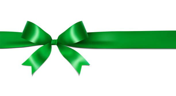 Isolated green ribbon bow Shiny green ribbon bow isolated on white background with copy space. For using special days. bowing stock illustrations