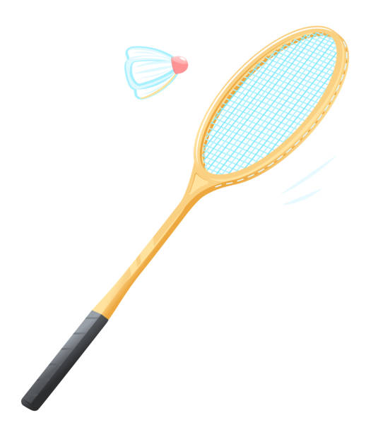 badmintonschläger mit shuttlecock - badmintonschläger stock-grafiken, -clipart, -cartoons und -symbole