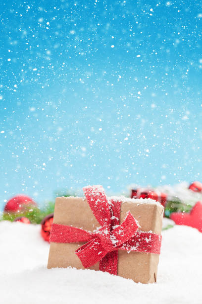 istock Christmas greeting card with decor and gift box 1251508411