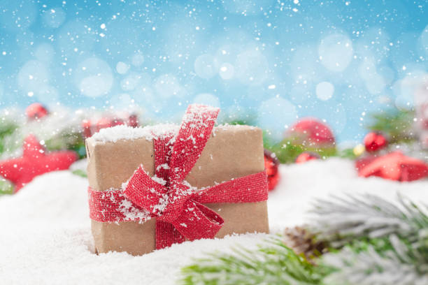istock Christmas greeting card with decor and gift box 1251508439