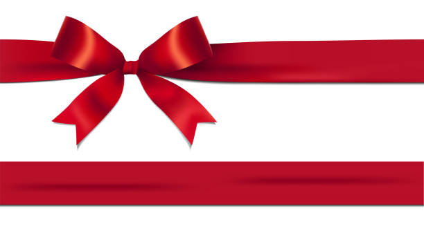 Isolated shiny red ribbon bow Shiny red ribbon bow isolated on white background with copy space. For using special days. homemade gift boxes stock illustrations