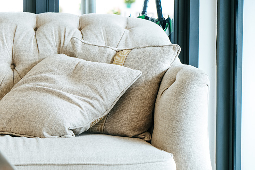 detail image of cushion on sofa, modern living room