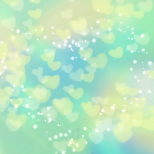 Photo of green,yellow with blue abstract background In the form of yellow hearts with bokeh