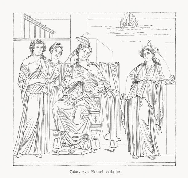 illustrations, cliparts, dessins animés et icônes de dido, abandonné par énée, mythologie romaine, gravure sur bois, publié en 1868 - ancient civilization italy pompeii distraught