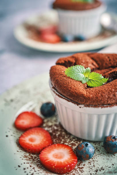 istock Chocolate Souffle Served with Strawberries 1251520562