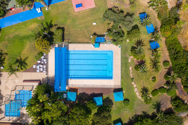 istock Community swimming Pool with no people due to Corona Virus lockdown. 1251521564