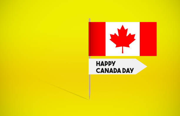 Happy Canada Day arrow signboard on yellow background. Horizontal composition with copy space
