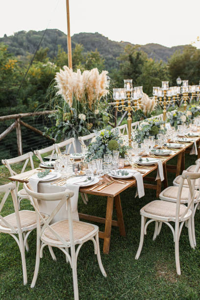 istock Wedding table set up in boho style with pampas grass and greenery 1251524885