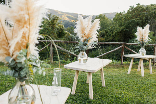 istock Wedding table set up in boho style with pampas grass and greenery 1251524989
