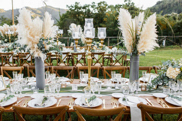 istock Wedding table set up in boho style with pampas grass and greenery 1251525008