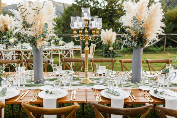 istock Wedding table set up in boho style with pampas grass and greenery 1251525010