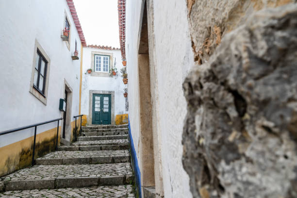 Charming architecture in beautiful town of Obidos surrounded by stone walls, Leiria district, Portugal
