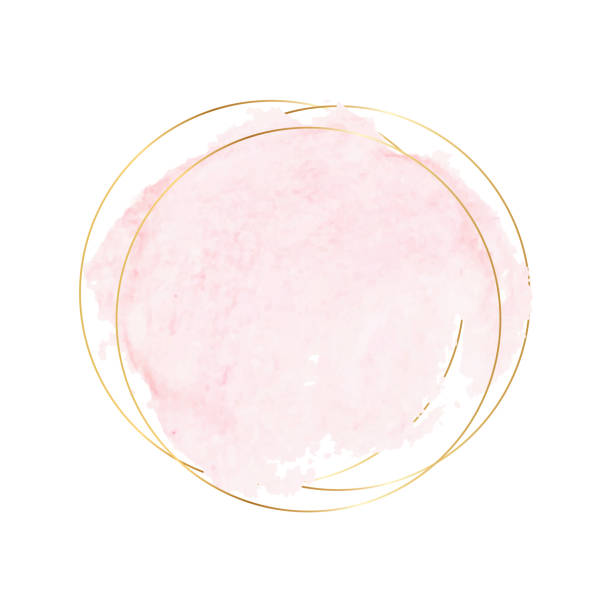 illustrazioni stock, clip art, cartoni animati e icone di tendenza di texture ad acquerello a pennellata rosa pastello con cornici poligonali domate. pennello colore acqua rosa con rettangolo geometrico cornice colore oro - stroke paint stroking painting