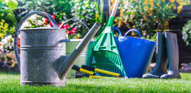 istock Gardening tools on the grass in the garden 1251529921