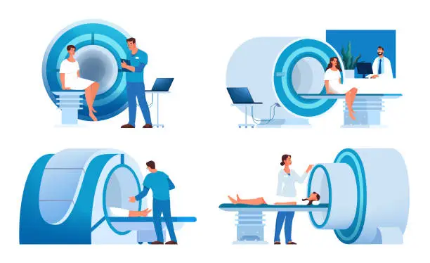 Vector illustration of Magnetic resonance imaging. Medical research and diagnosis. Modern tomographic scanner.