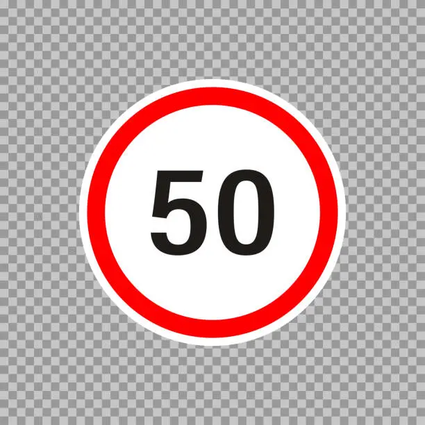 Vector illustration of Speed limit highway road sign in flat style on transparent background. Vector isolated