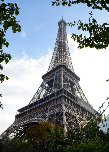 Paris, France; October 18, 2013; The Eiffel Tower, low angle view.
