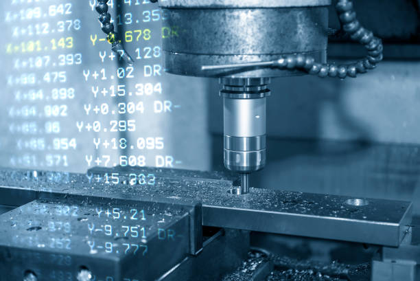 istock The abstract scene of CNC milling machine and the G-code data background. 1251537025