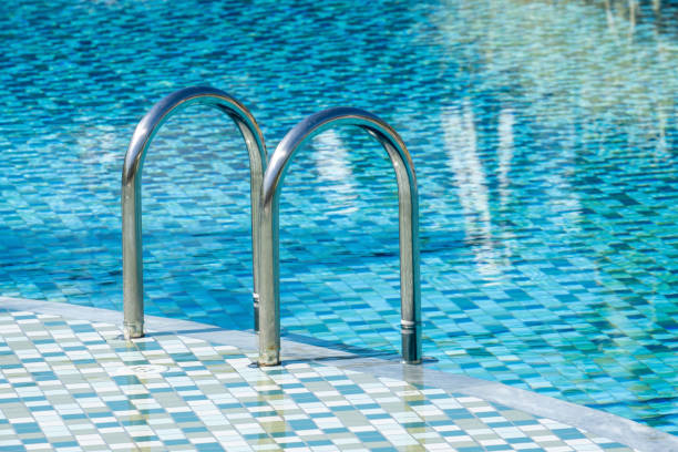 istock Grab bars ladder in the blue swimming pool 1251538687