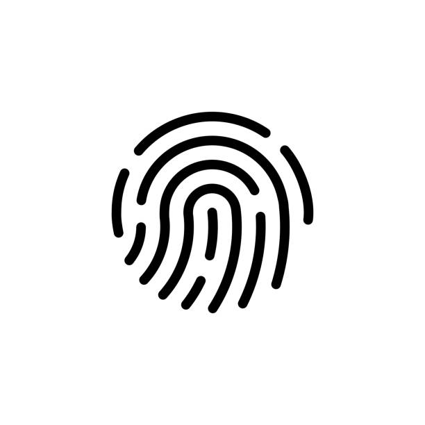 지문 간단한 검은 색 아이콘, 인증 기호, 라인 스타일 벡터 일러스트 - fingerprint thumbprint biometrics human thumb stock illustrations