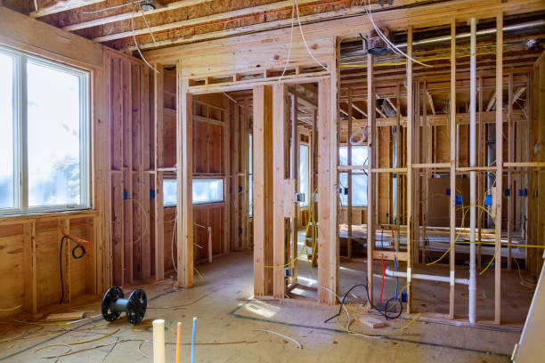 istock Construction home framing on residential beam framework wooden new house 1251542932