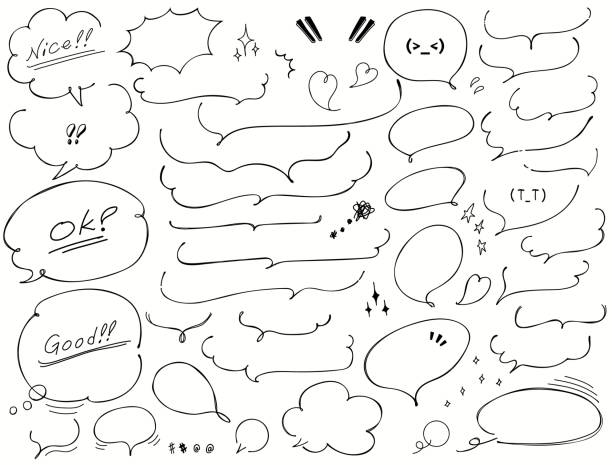 ilustraciones, imágenes clip art, dibujos animados e iconos de stock de vector burbuja de voz manuscrita - thought bubble illustrations