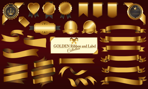 リボンとラベルセット: ゴールド - ラベル イラスト点のイラスト素材／クリップアート素材／マンガ素材／アイコン素材