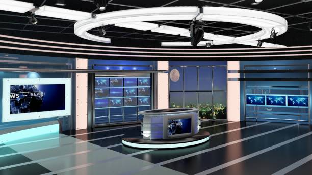 istock Virtual TV Studio News Set 27-3. 3d Rendering. 1251545237