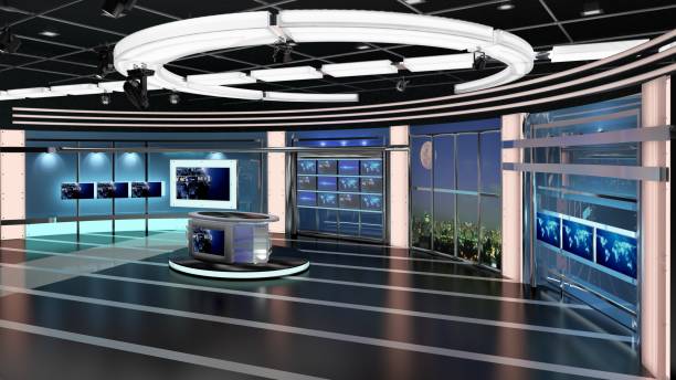 istock Virtual TV Studio News Set 27-4. 3d Rendering. 1251545951