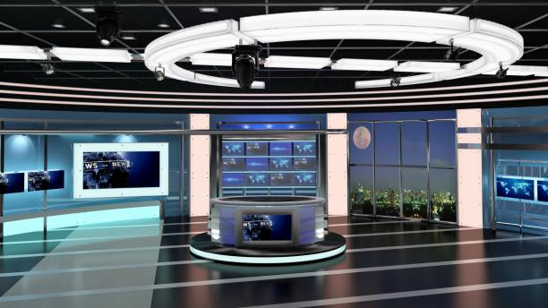 istock Virtual TV Studio News Set 27-1. 3d Rendering. 1251546123