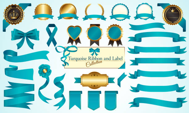 лента и набор этикеток : бирюзовый, синий - turquoise stock illustrations