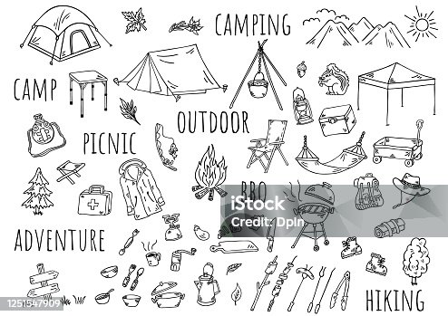 istock Hand-drawn illustration: camping outdoors 1251547909