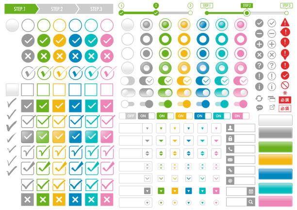 ilustrações de stock, clip art, desenhos animados e ícones de check box & radio button form material - open concept audio