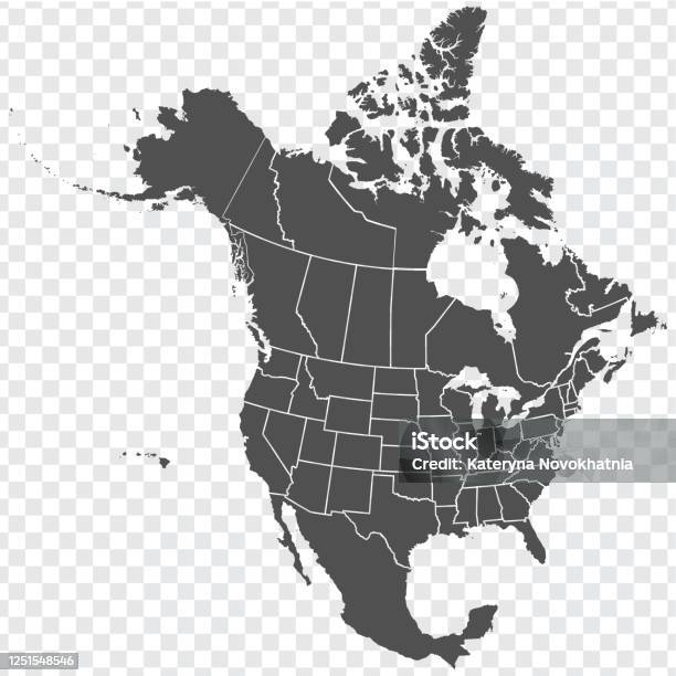북미지도 미국 및 캐나다 주와 북미의 상세한지도 템플릿 스톡 벡터 Eps10 지도에 대한 스톡 벡터 아트 및 기타 이미지 - 지도, 미국, 캐나다